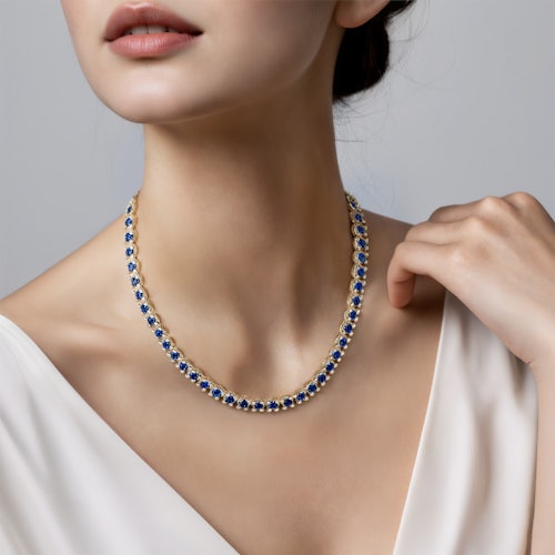 Naszyjnik tenisowy Luminy 3,8mm: złoto, niebieskie szafiry